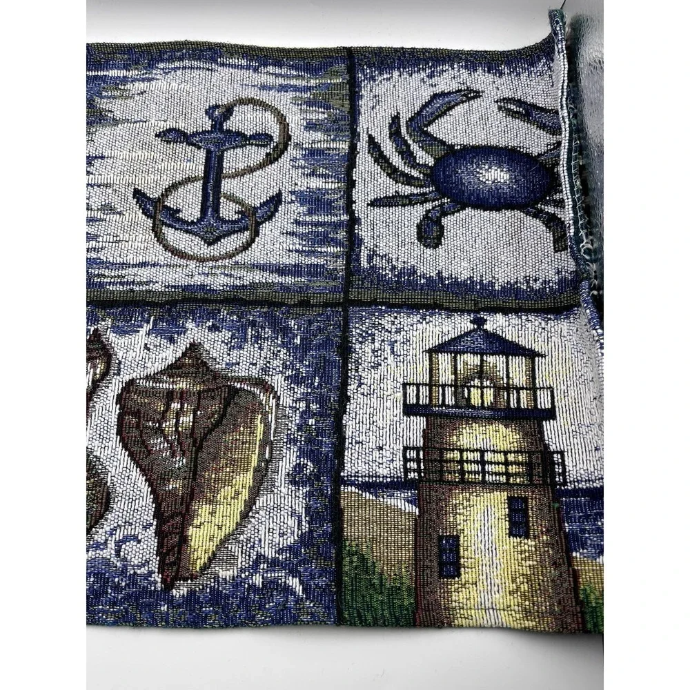 Vintage Nautical Woven Tapestry Placemat Lighthouse Sailboat Coastal Decor 17x12